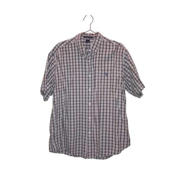 US polo association two tone blue button up shirt size large short sleeve - Picture 1 of 6